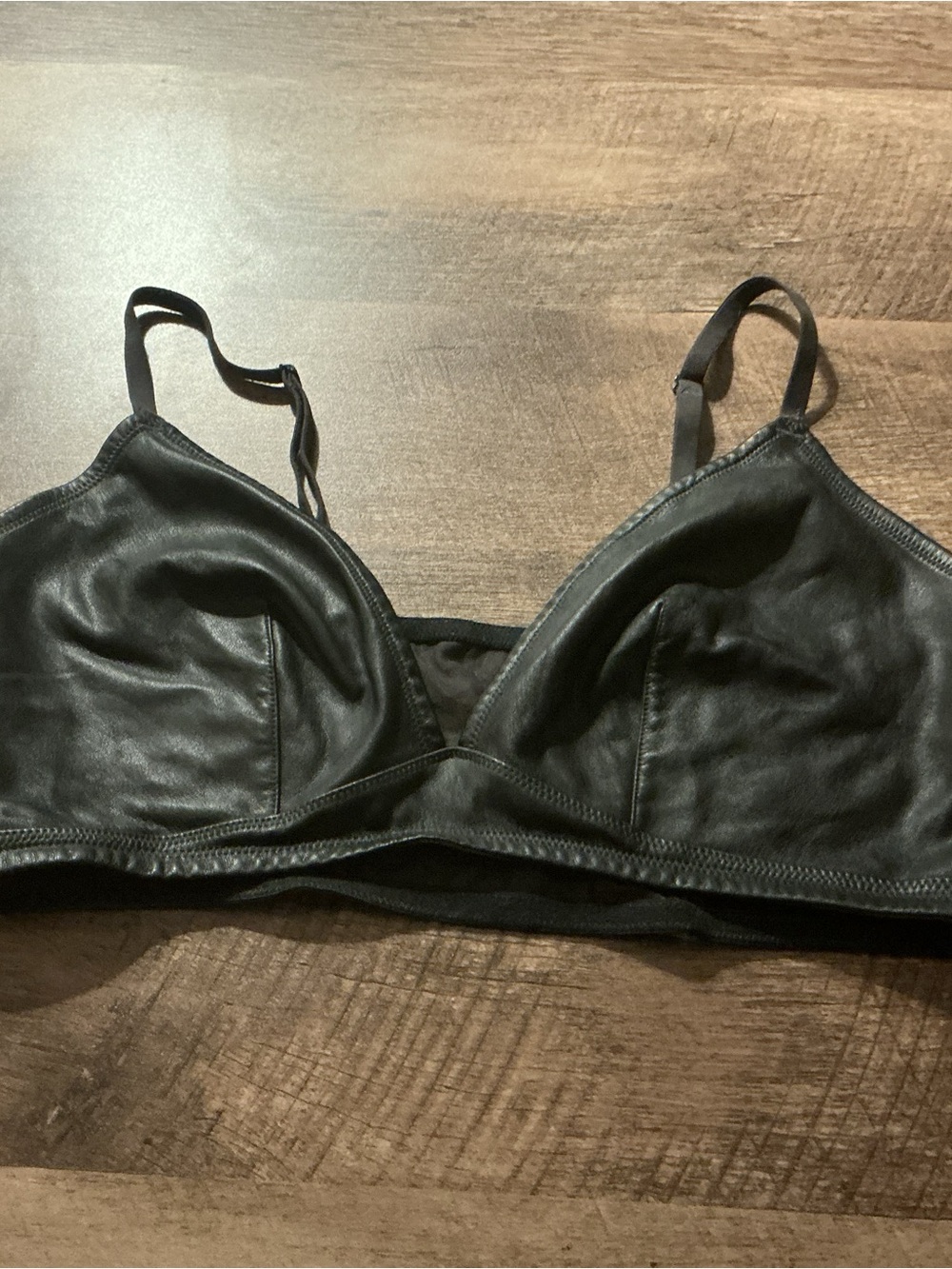Colsie Black Faux Leather Triangle Bralette